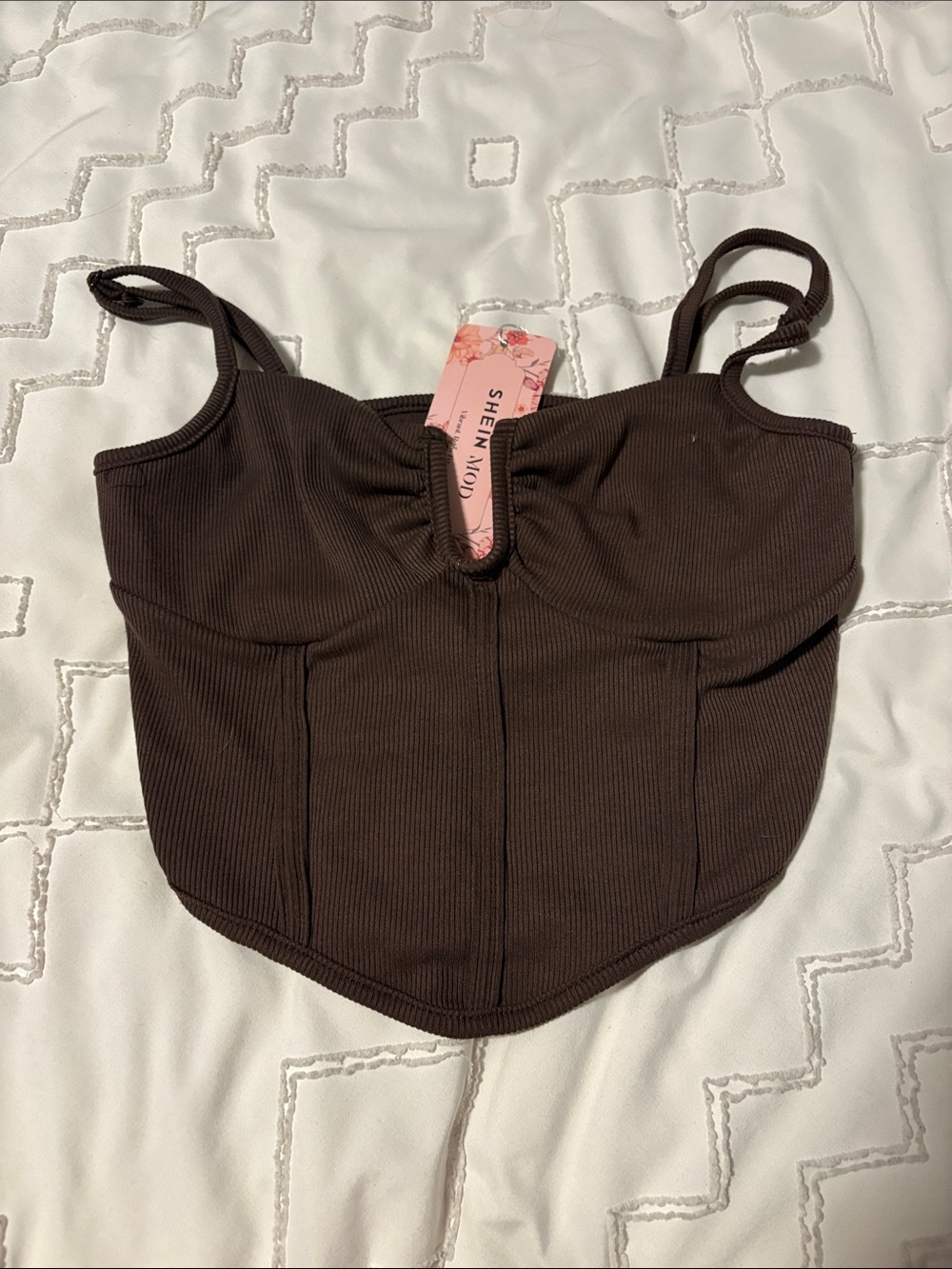SHEIN Dark Brown Ribbed Corset-Style Tank